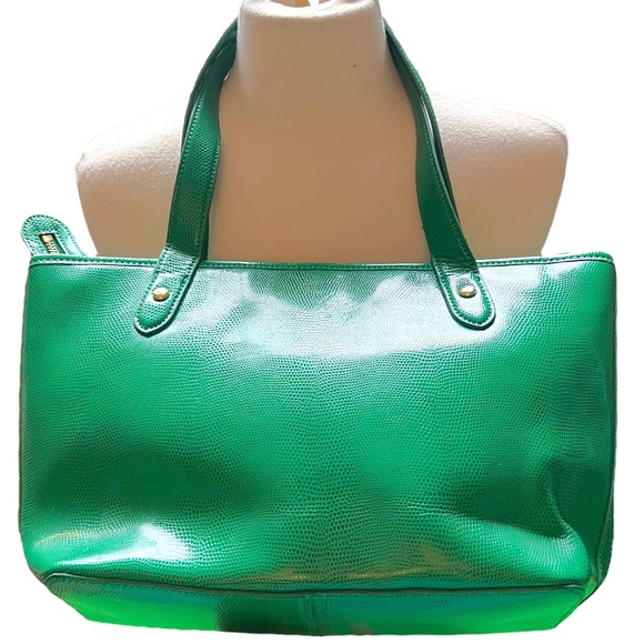 Ralph Lauren Green Textured Leather Zip Satchel 13x9x4.5” - Picture 5 of 15